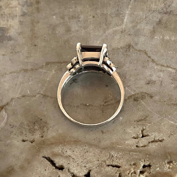 Sterling Silver 925 Square Garnet & Marcasite Accent Art Deco Style Ring Sz 7.75 - Picture 8 of 16